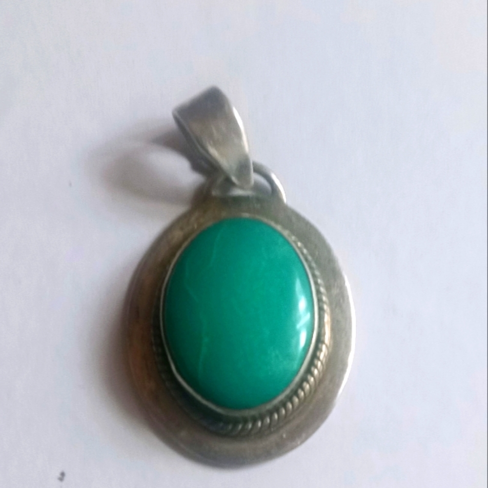 Turquoise on stamped sterling silver pendant